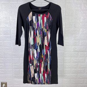 ELLA MOSS sheath midi dress abstract multicolor w/ 3/4 sleeves - SZ M